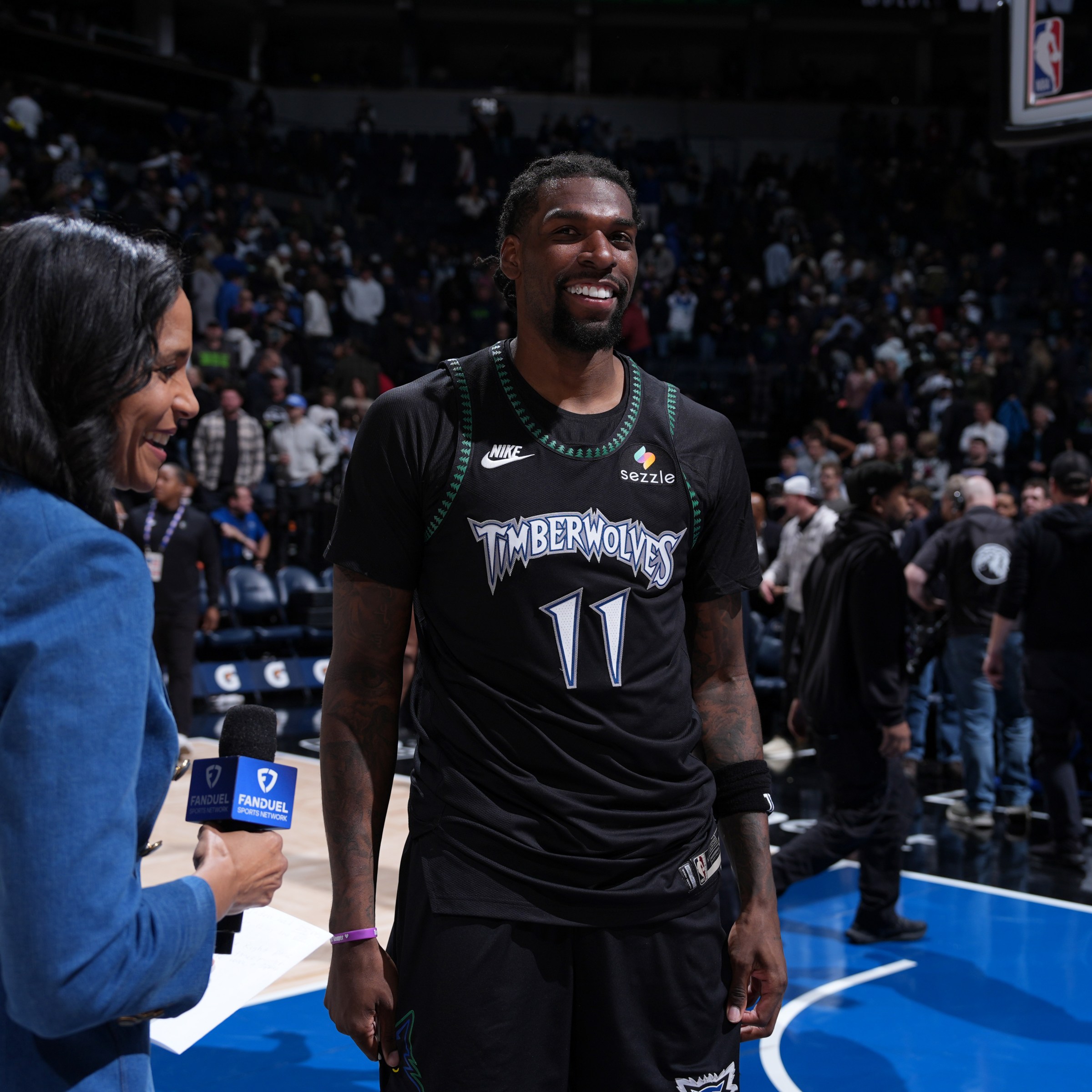 MINNEAPOLIS, MN - DECEMBER 6: Naz Reid #11 of the Minnesota Timberwolves smiles after the game against the LA Clippers on December 6, 2025 at Target Center in Minneapolis, Minnesota. NOTE TO USER: User expressly acknowledges and agrees that, by downloading and or using this Photograph, user is consenting to the terms and conditions of the Getty Images License Agreement. Mandatory Copyright Notice: Copyright 2025 NBAE (Photo by Jordan Johnson/NBAE via Getty Images)