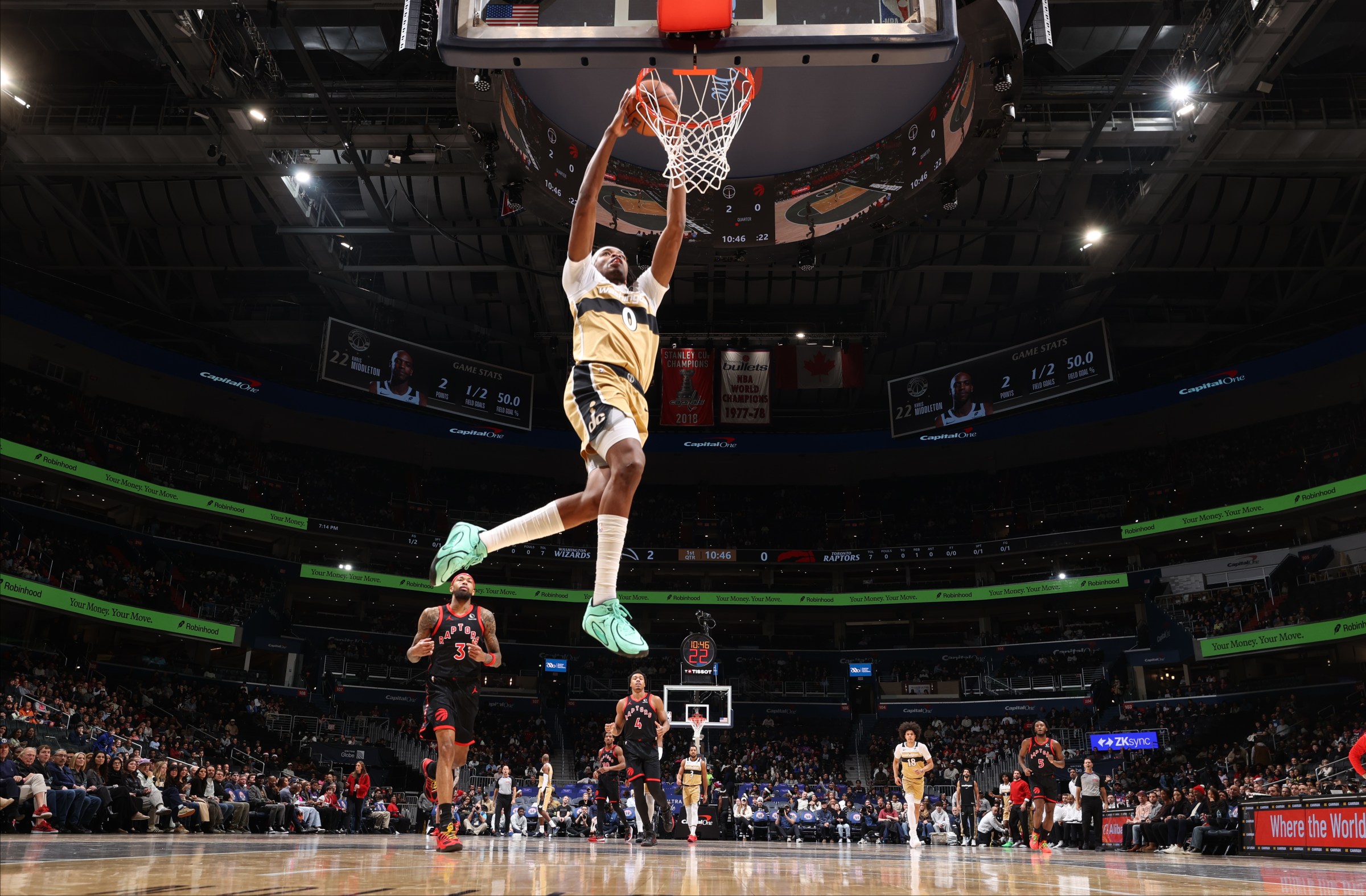 Wizards wing Bilal Coulibaly dunks in the team’s win over the Toronto Raptors.