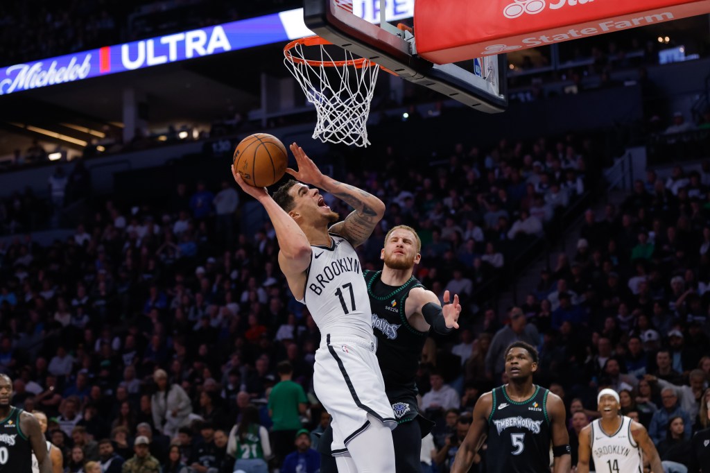 Michael Porter Jr. scores during the Nets-Timberwolves game on Dec. 27, 2025. 