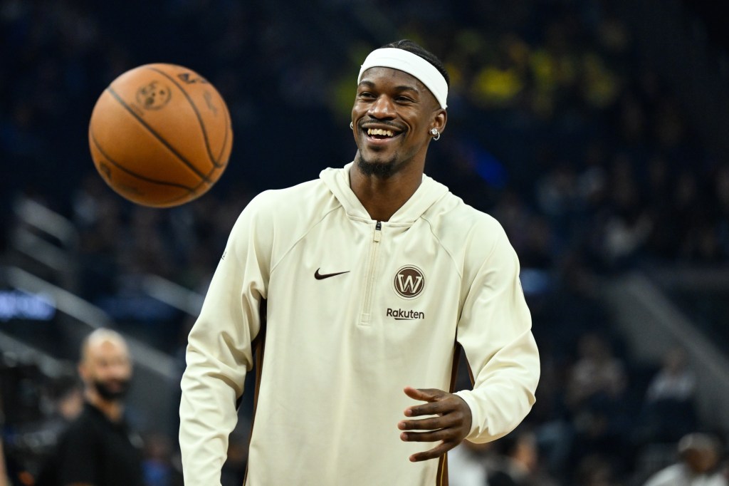 Golden State Warriors forward Jimmy Butler III smiles during warm ups.