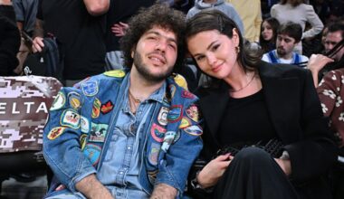 Benny Blanco and Selena Gomez attend a basketball game between the Los Angeles Lakers and the New Orleans Pelicans at Crypto.com Arena on Nov. 30, 2025 in Los Angeles.