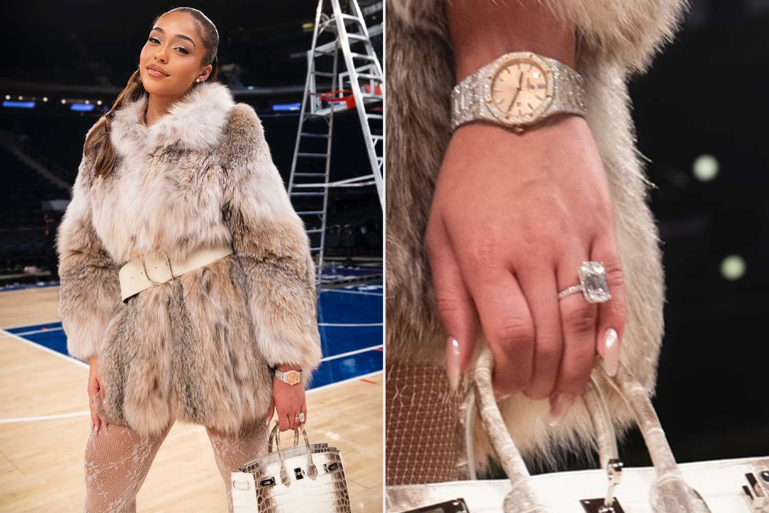 Jordyn Woods Flashes Engagement Ring at Knicks Game After Karl-Anthony Towns Proposal