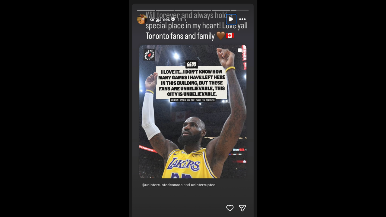 LeBron James sends heartfelt message to fans from Toronto