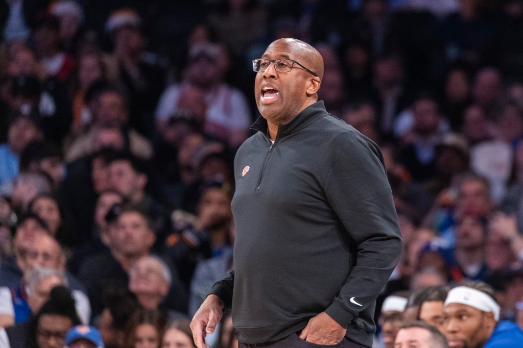 New York Knicks head coach Mike Brown reacts on the baseline during the second half at Madison Square Garden, Wednesday, Dec. 3, 2025, in New York, New York.