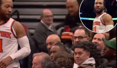 Jalen Brunson has a chippy moment with a courtside Raptors fan