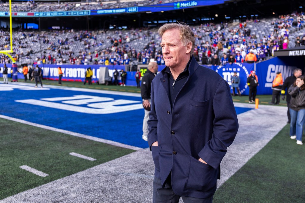 NFL Commissioner Roger Goodell on the field before the New York Giants vs. Minnesota Vikings game.