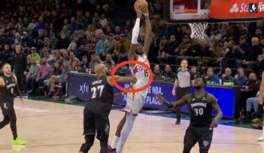 Timberwolves star Rudy Gobert delivering an elbow to Suns center Mark Williams