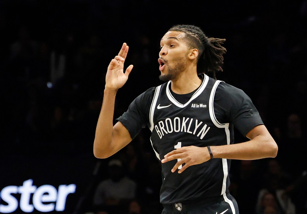 Brooklyn Nets forward Ziaire Williams after a three-point basket.