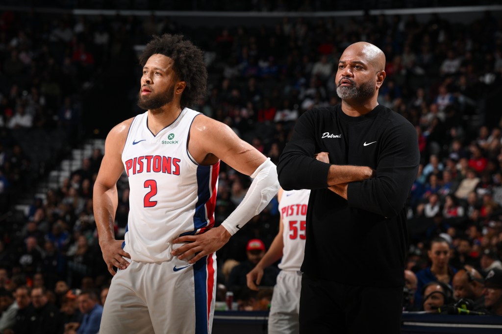 J.B. Bickerstaff and Cade Cunningham #2 of the Detroit Pistons.