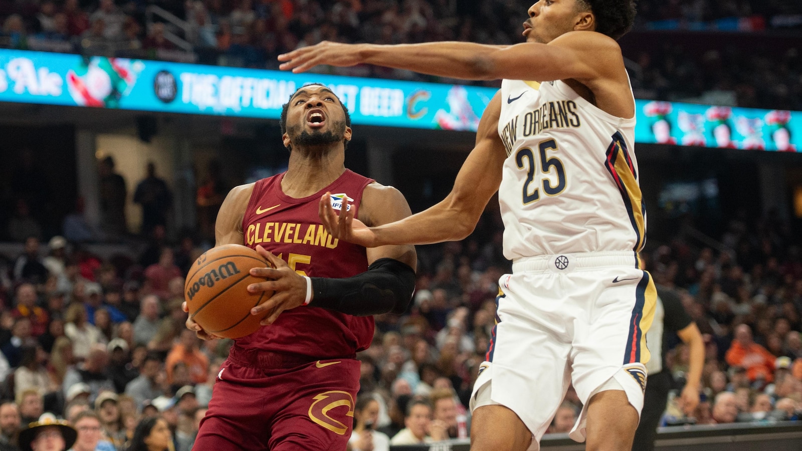 Donovan Mitchell and Sam Merrill propel Cavaliers to 141-118 victory over Pelicans