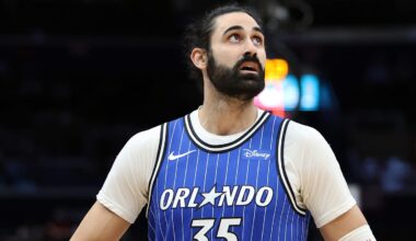 Magic center Goga Bitadze reacts during game against the Wizards.