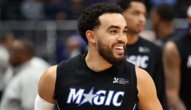 Jan 6, 2026; Washington, District of Columbia, USA; Orlando Magic guard Tyus Jones (2) looks on before a game against the Washington Wizards at Capital One Arena. Mandatory Credit: Daniel Kucin Jr.-Imagn Images