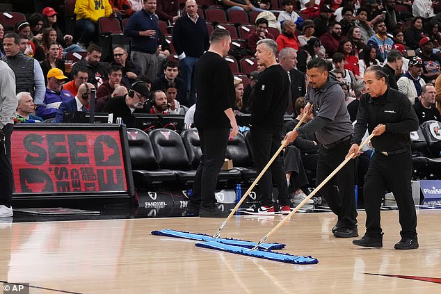 Workers tried to remove the moisture from the floor for hours but were unsuccessful
