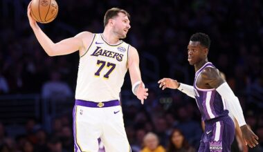 Dennis Schroder (right) and Luka Doncic are seen on court shortly before the confrontation