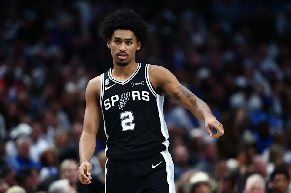 Oct 22, 2025; Dallas, Texas, USA; San Antonio Spurs guard Dylan Harper (2) in action during the game against the Dallas Mavericks at American Airlines Center. Mandatory Credit: Kevin Jairaj-Imagn Images