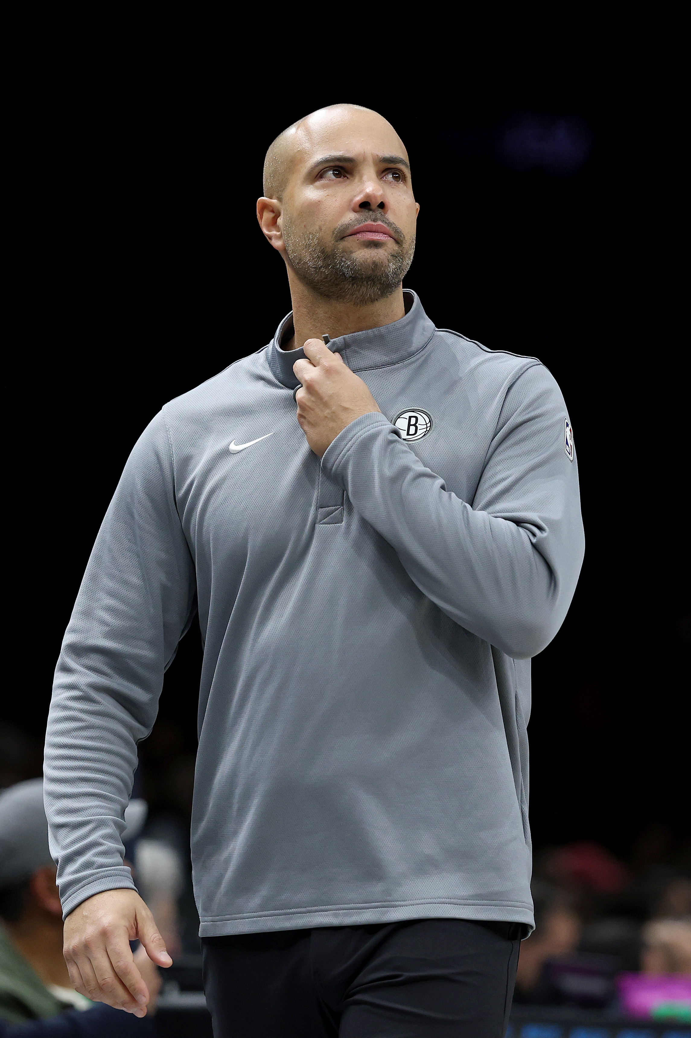 NEW YORK, NEW YORK - DECEMBER 04: Head coach Jordi Fernandez of the Brooklyn Nets looks on during the game against the Utah Jazz at Barclays Center on December 04, 2025 in New York City. (Photo by Kenneth Richmond/Getty Images)
