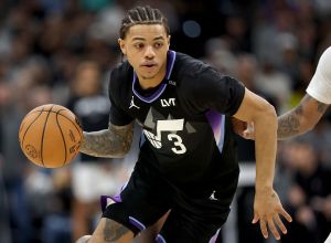 SAN ANTONIO, TEXAS - DECEMBER 27: Keyonte George #3 of the Utah Jazz in action during the game against the San Antonio Spurs at Frost Bank Center on December 27, 2025 in San Antonio, Texas. (Photo by Kenneth Richmond/Getty Images)