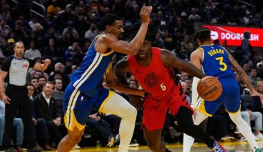 Warriors run away for 119-97 win over the Trail Blazers, who played without their leading scorer
