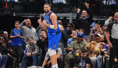 Thompson scores 26 points, moves up 3-point list, as Flagg-less Mavericks cruise past Jazz, 144-122