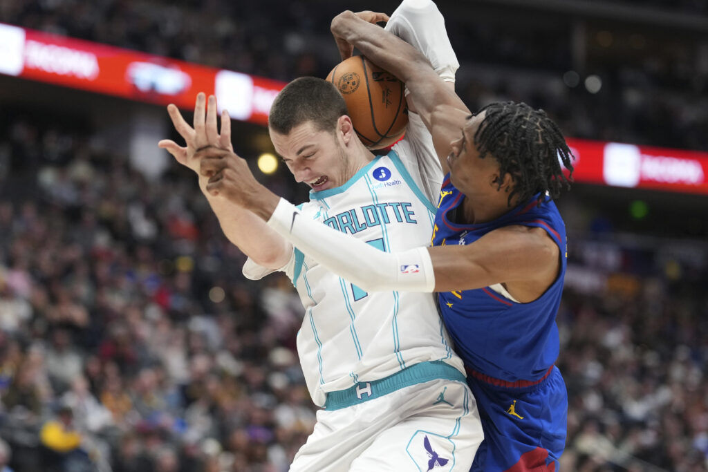 Charlotte Hornets center Ryan Kalkbrenner and Denver Nuggets wing Peyton Watson