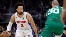 Pistons guard Cade Cunningham and Celtics forward Sam Hauser