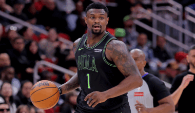 Zion Williamson (1) dribbles against the Houston Rockets during the fourth quarter at Toyota Center.