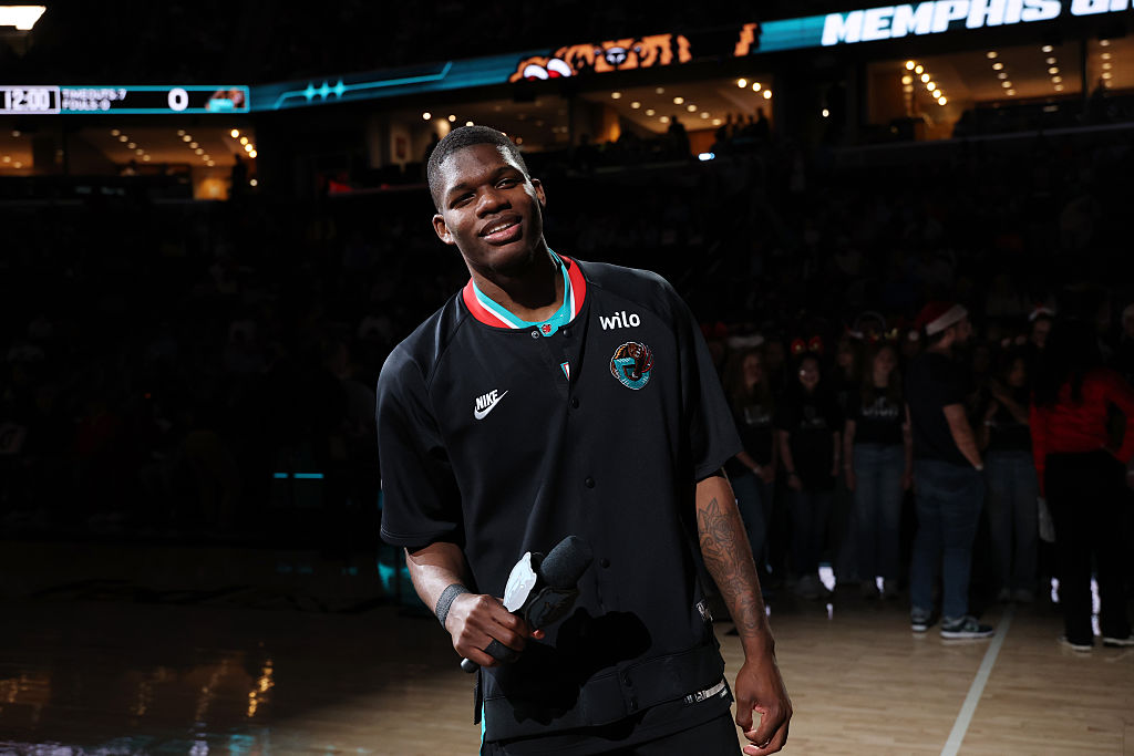 MEMPHIS, TN - DECEMBER 20: Cedric Coward #23 of the Memphis Grizzlies smiles before the game against the Washington Wizards on December 20, 2025 at FedExForum in Memphis, Tennessee. NOTE TO USER: User expressly acknowledges and agrees that, by downloading and or using this photograph, User is consenting to the terms and conditions of the Getty Images License Agreement. Mandatory Copyright Notice: Copyright 2025 NBAE (Photo by Joe Murphy/NBAE via Getty Images)