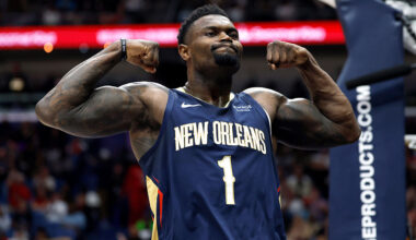 NEW ORLEANS, LOUISIANA - DECEMBER 27: Zion Williamson #1 of the New Orleans Pelicans reacts during the second half of the game against the Phoenix Suns at Smoothie King Center on December 27, 2025 in New Orleans, Louisiana. NOTE TO USER: User expressly acknowledges and agrees that, by downloading and or using this photograph, User is consenting to the terms and conditions of the Getty Images License Agreement. (Photo by Tyler Kaufman/Getty Images)