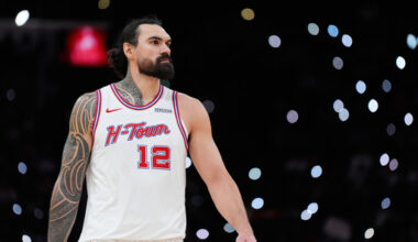 Houston Rockets center Steven Adams walks on the court during the second half of an NBA basketball game against the New Orleans Pelicans in Houston, Sunday, Jan. 18, 2026. (AP Photo/Ashley Landis)