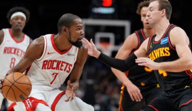 Durant scores 31 points as Rockets dominate second half and roll past short-handed Hawks 104-86