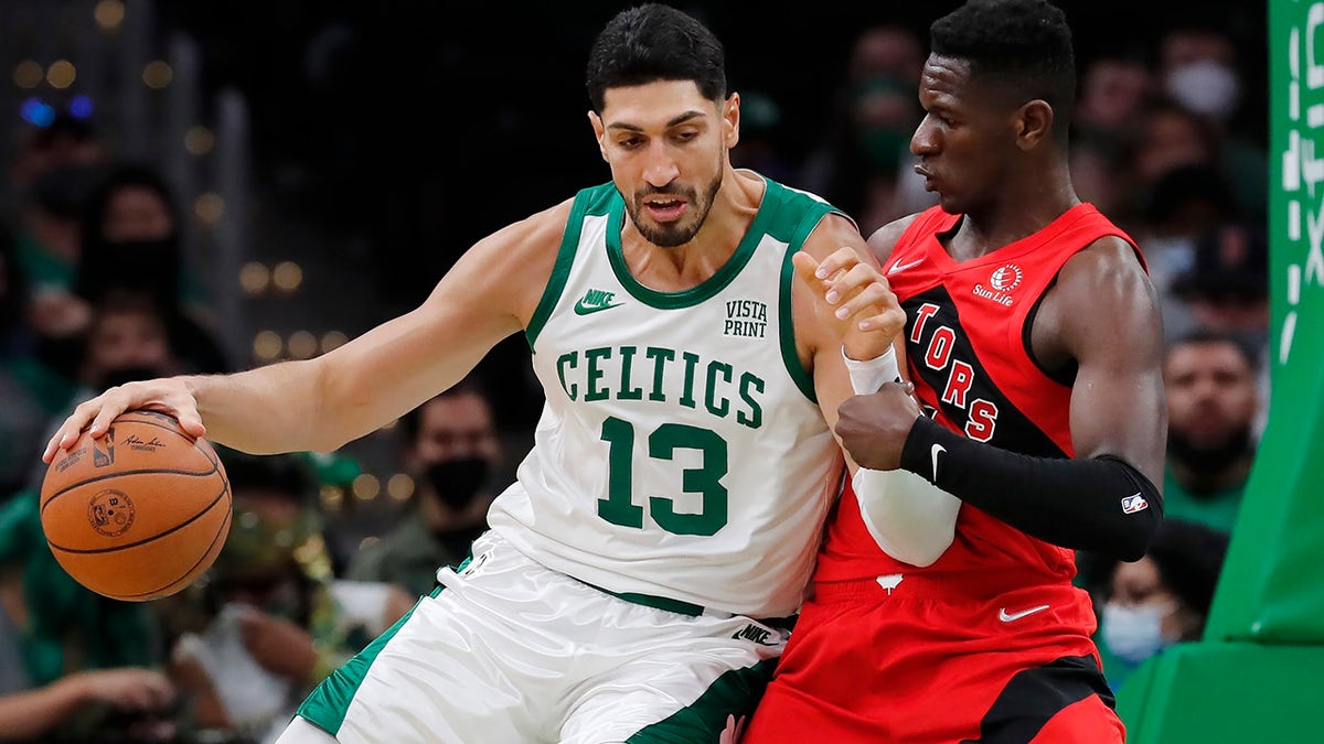 Enes Kanter Freedom playing basketball for the Celtics