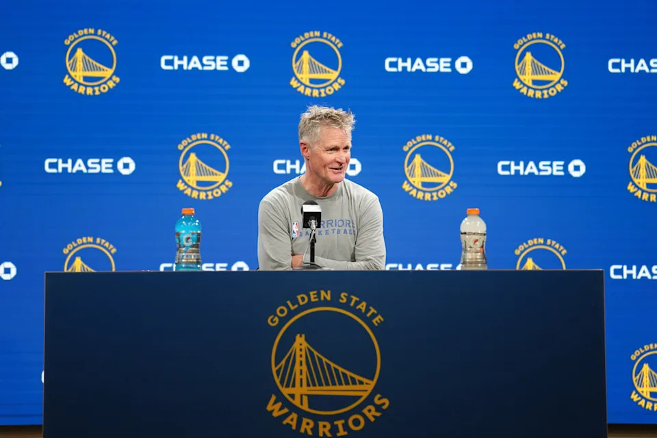 <p>Golden State Warriors head coach Steve Kerr talks to media members before the game against the Oklahoma City Thunder. Mandatory Credit: Darren Yamashita-Imagn Images</p>