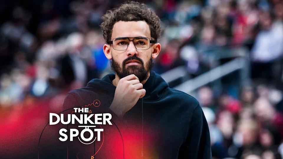 Trae Young #11 of the Atlanta Hawks looks on in a break in play against the Toronto Raptors during the first half of their basketball game at the Scotiabank Arena on January 5, 2026 in Toronto, Ontario, Canada. (Photo by Mark Blinch/Getty Images)