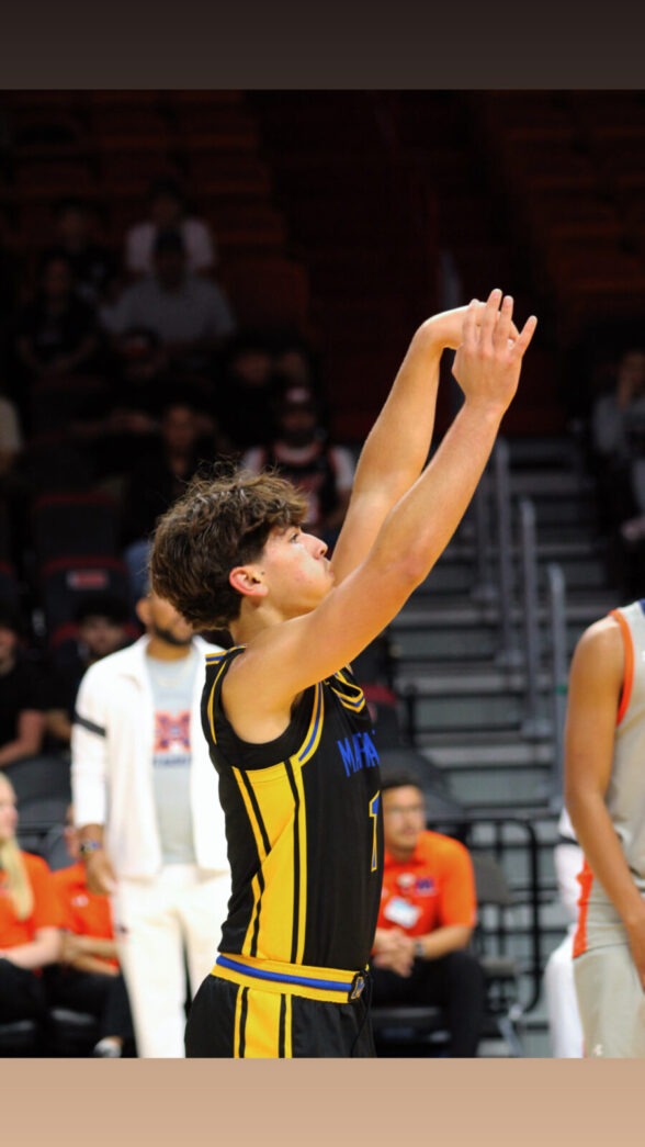 a basketball player taking a shot at a game