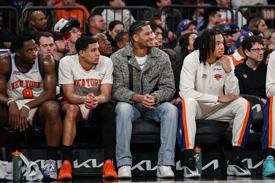 Josh Hart looks on from the bench during the first half of the Knicks’ 106-99 loss to the Suns on Jan. 17, 2026 at Madison Square Garden. John Jones-Imagn Images