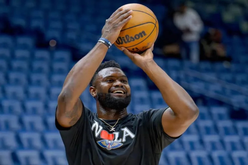 Jan 7, 2025; New Orleans, Louisiana, USA; New Orleans Pelicans forward Zion Williamson warms up with a smile before a game against the Minnesota Timberwolves at Smoothie King Center. Mandatory Credit: Matthew Hinton-Imagn Images