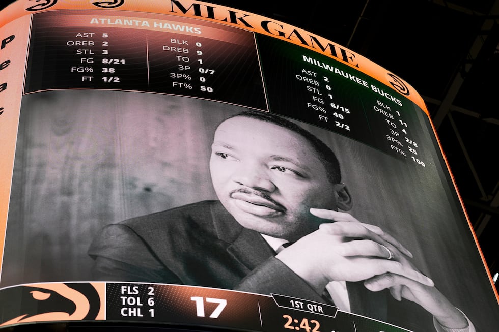 MArtin Luther King is honored during the first half of an NBA basketball game between the...
