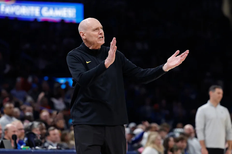 Jan 23, 2026; Oklahoma City, Oklahoma, USA; Indiana Pacers Head Coach Rick Carlisle gestures to his team during a play against the Oklahoma City Thunder during the second half at Paycom Center. Mandatory Credit: Alonzo Adams-Imagn Images