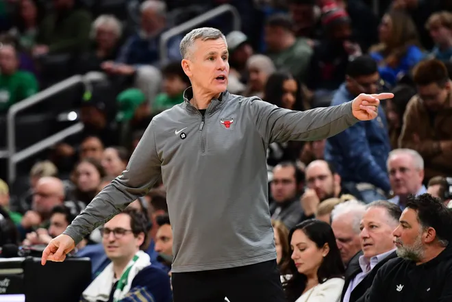 Jan 29, 2025; Boston, Massachusetts, USA; Chicago Bulls head coach Billy Donovan during the second half against the Boston Celtics at TD Garden. Mandatory Credit: Bob DeChiara-Imagn Images