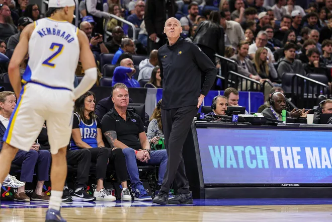 Jan 4, 2026; Orlando, Florida, USA; Indiana Pacers head coach Rick Carlisle checks the clock during the second quarter against the Orlando Magic at Kia Center. Mandatory Credit: Mike Watters-Imagn Images