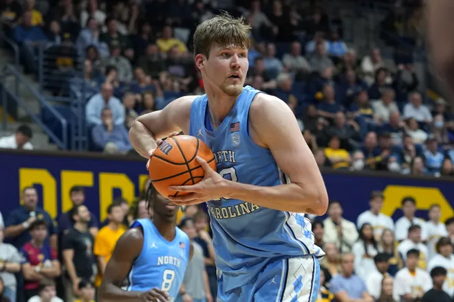 Jan 17, 2026; Berkeley, California, USA; North Carolina Tar Heels center Henri Veesaar (13) during the second half against the California Golden Bears at Haas Pavilion. Mandatory Credit: Darren Yamashita-Imagn Images