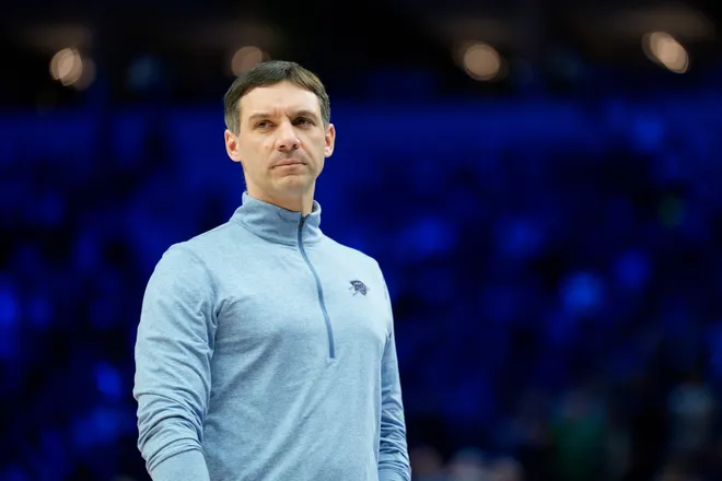 Jan 29, 2026; Minneapolis, Minnesota, USA; Oklahoma City Thunder head coach Mark Daigneault calls a time out against the Minnesota Timberwolves in the third quarter at Target Center. Mandatory Credit: Matt Blewett-Imagn Images