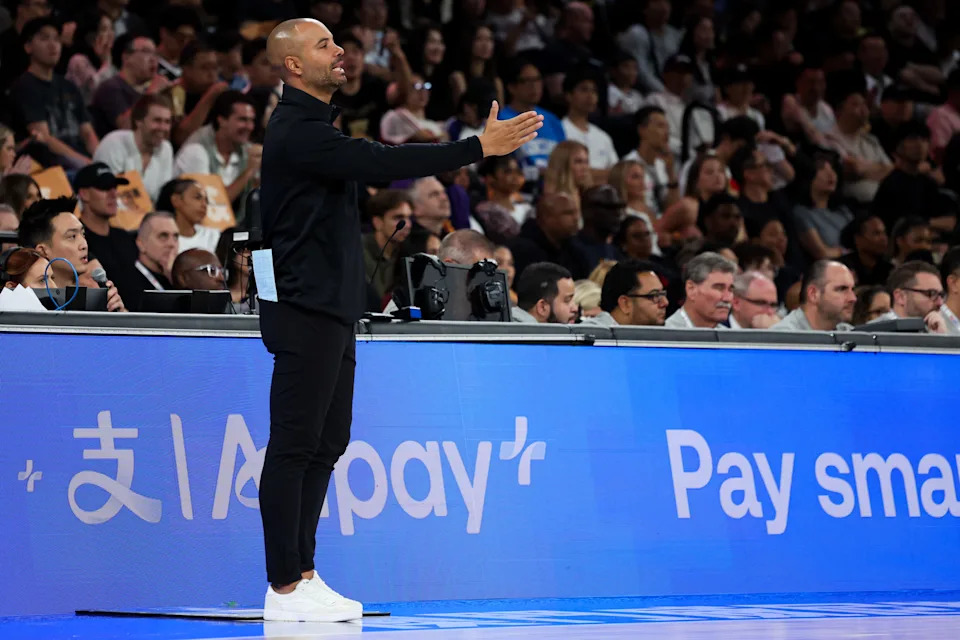 MACAU, MACAU – OCTOBER 12: Coach Jordi Fernandez of Brooklyn Nets reacts during NBA China Games 2025 between Brooklyn Nets and Phoenix Suns at The Venetian Macao on October 12, 2025 in Macau, Macau. NOTE TO USER: User expressly acknowledges and agrees that, by downloading and/or using this Photograph, user is consenting to the terms and conditions of the Getty Images License Agreement. (Photo by Zhizhao Wu/Getty Images)