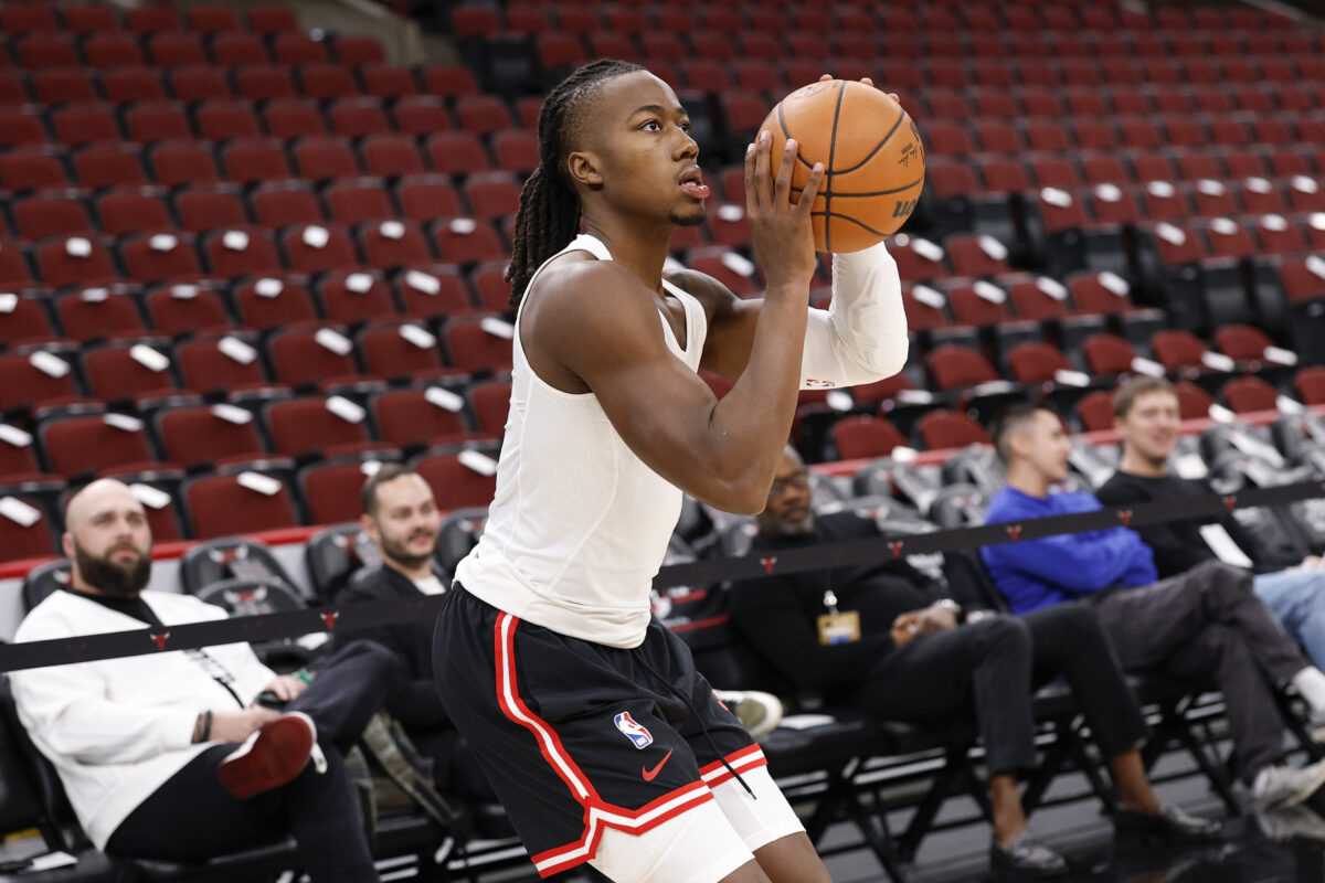 Oct 27, 2025; Chicago, Illinois, USA; Chicago Bulls guard Ayo Dosunmu (11) warms up before an NBA game against the Atlanta Hawks at United Center.