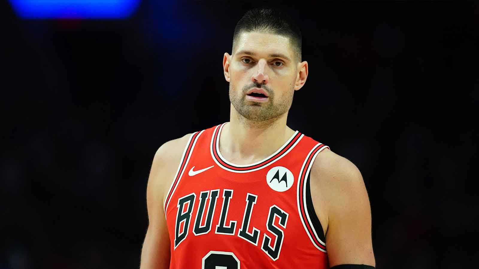 Chicago Bulls center Nikola Vucevic (9) looks on during the first half against the Portland Trail Blazers at Moda Center.