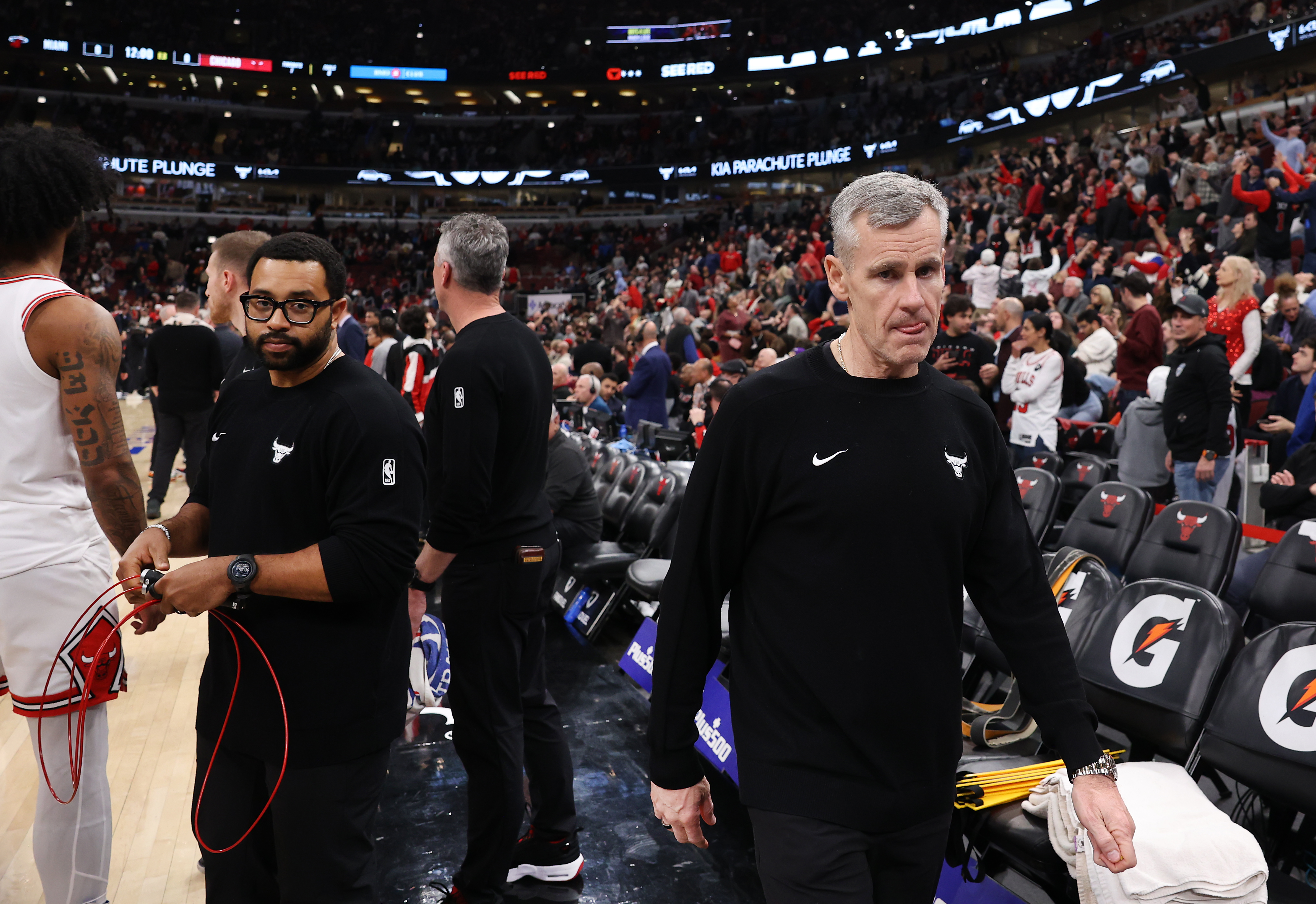 Chicago Bulls head coach Billy Donovan leaves the court after...