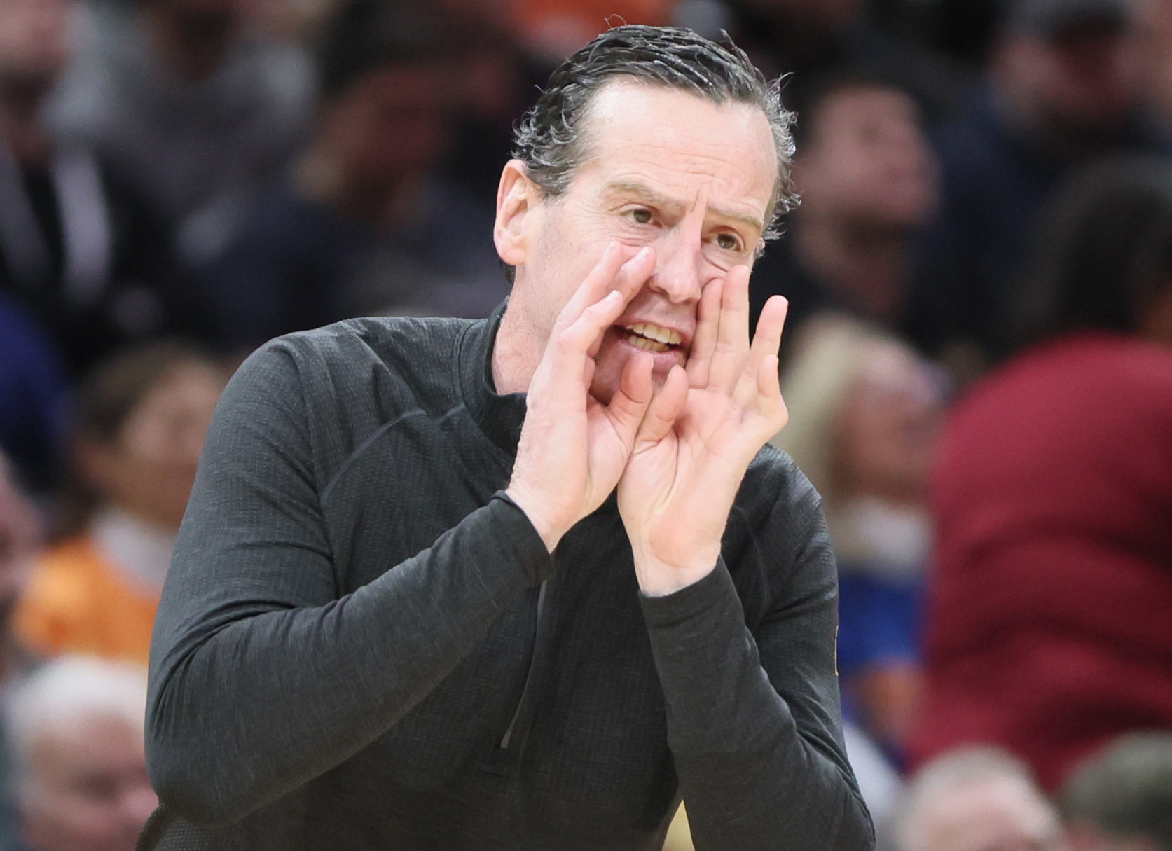 Cleveland Cavaliers head coach Kenny Atkinson calls out a play for the defense in the second half. 
