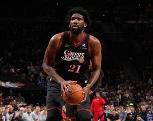 PHILADELPHIA, PA - NOVEMBER 8: Joel Embiid #21 of the Philadelphia 76ers shoots a free throw during the game against the Toronto Raptors on November 8, 2025 at the Wells Fargo Center in Philadelphia, Pennsylvania NOTE TO USER: User expressly acknowledges and agrees that, by downloading and/or using this Photograph, user is consenting to the terms and conditions of the Getty Images License Agreement. Mandatory Copyright Notice: Copyright 2025 NBAE (Photo by Jesse D. Garrabrant/NBAE via Getty Images)
