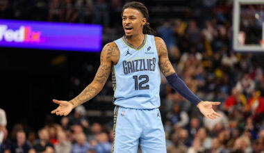 MEMPHIS, TENNESSEE - NOVEMBER 07: Ja Morant #12 of the Memphis Grizzlies reacts against the Dallas Mavericks during the second half of the 2025-2026 Emirates NBA Cup game at FedExForum on November 07, 2025 in Memphis, Tennessee. NOTE TO USER: User expressly acknowledges and agrees that, by downloading and or using this Photograph, user is consenting to the terms and conditions of the Getty Images License Agreement. (Photo by Wes Hale/Getty Images)
