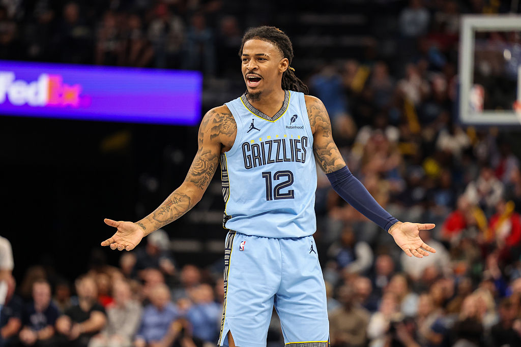 MEMPHIS, TENNESSEE - NOVEMBER 07: Ja Morant #12 of the Memphis Grizzlies reacts against the Dallas Mavericks during the second half of the 2025-2026 Emirates NBA Cup game at FedExForum on November 07, 2025 in Memphis, Tennessee. NOTE TO USER: User expressly acknowledges and agrees that, by downloading and or using this Photograph, user is consenting to the terms and conditions of the Getty Images License Agreement. (Photo by Wes Hale/Getty Images)
